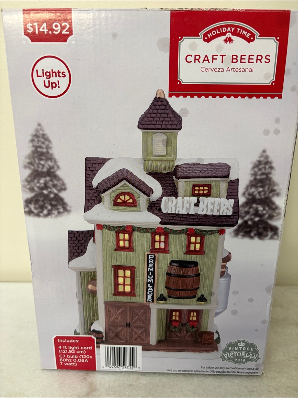 Holiday Time Green and Brown 'Craft Beers' Light-Up Victorian Building Decor
